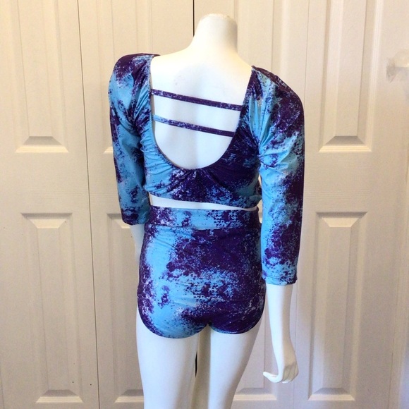 NWOT ISP Dancewear Teen 2pc Blue Tie Dye Strappy Back Top & Brief Set AXS/AS. - Picture 2 of 7